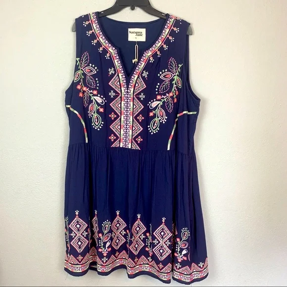 NWT SAVANNAH Jane 1x navy embroidered dress boutique